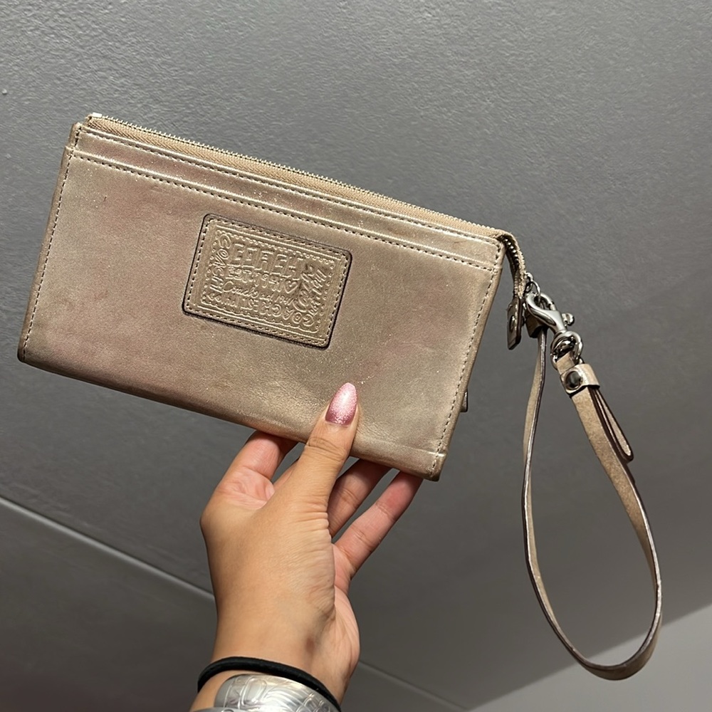 Coach Silvery Champagne Wristlet Wallet